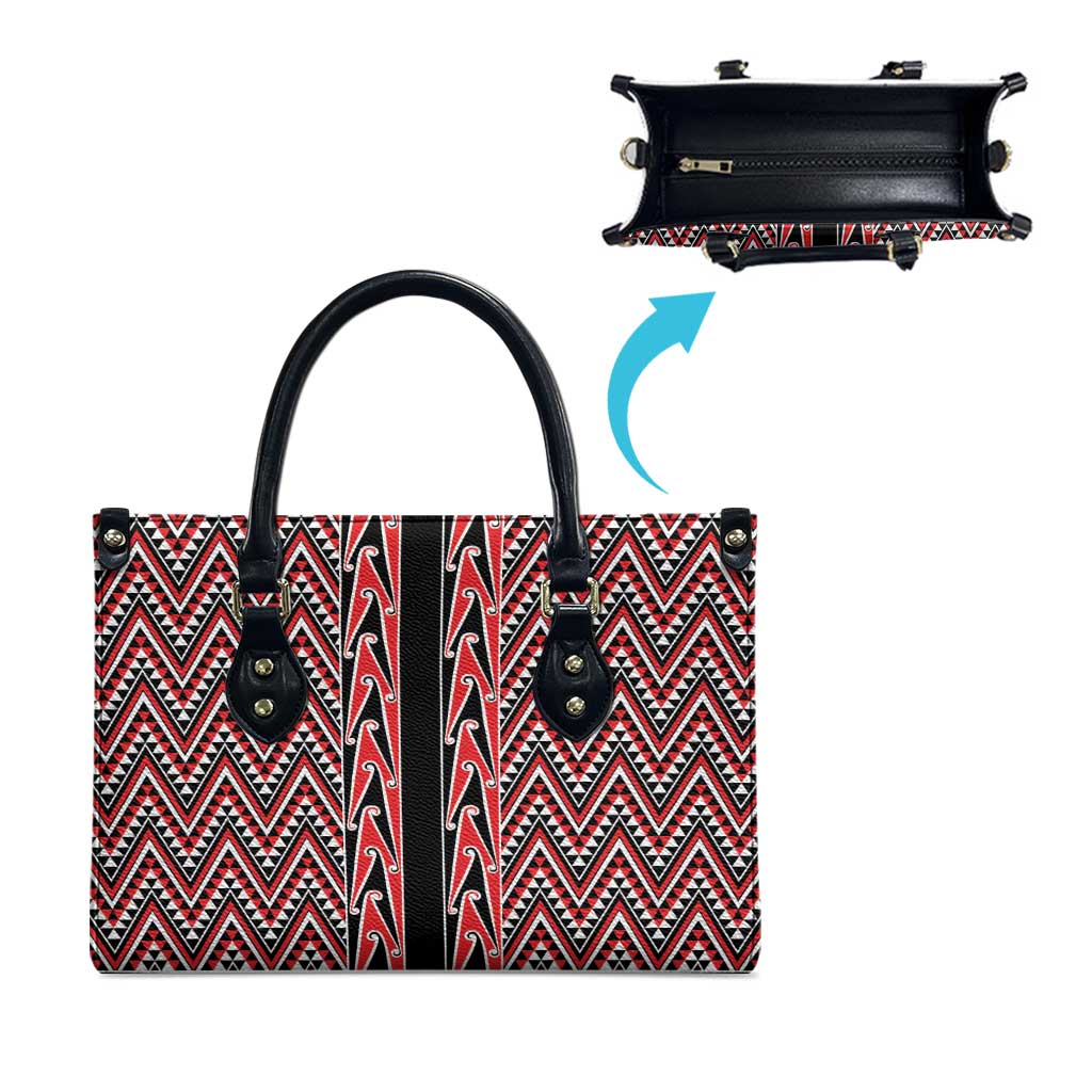 New Zealand Maori Niho Taniwha Leather Bag Whero Mangopare and Puhoro Pattern - Polynesian Pride