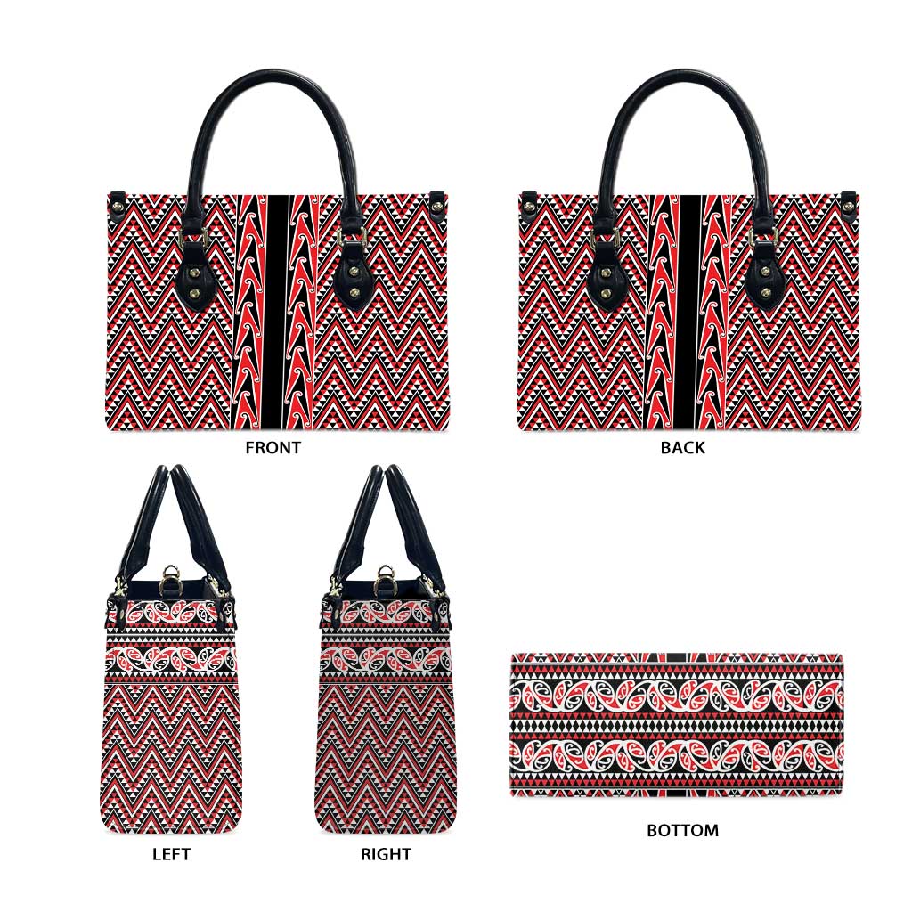 New Zealand Maori Niho Taniwha Leather Bag Whero Mangopare and Puhoro Pattern - Polynesian Pride