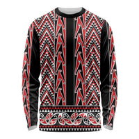New Zealand Maori Niho Taniwha Long Sleeve Shirt Whero Mangopare and Puhoro Pattern