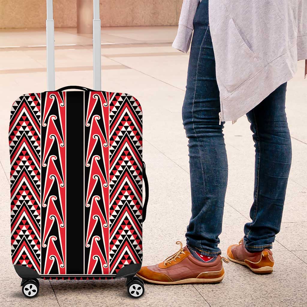 New Zealand Maori Niho Taniwha Luggage Cover Whero Mangopare and Puhoro Pattern