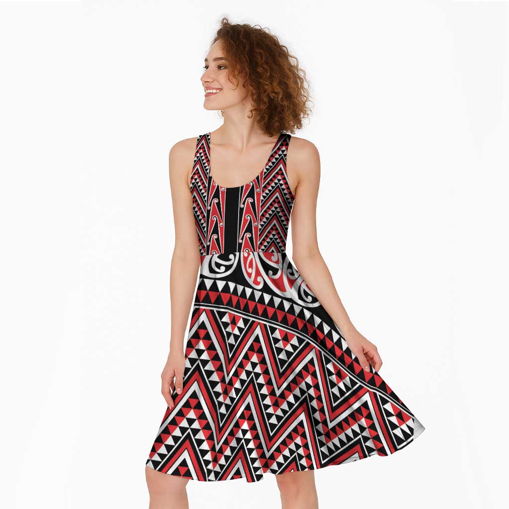 New Zealand Maori Niho Taniwha Midi Dress Whero Mangopare and Puhoro Pattern - Polynesian Pride