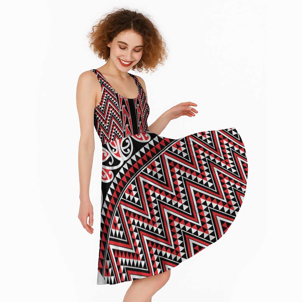 New Zealand Maori Niho Taniwha Midi Dress Whero Mangopare and Puhoro Pattern - Polynesian Pride