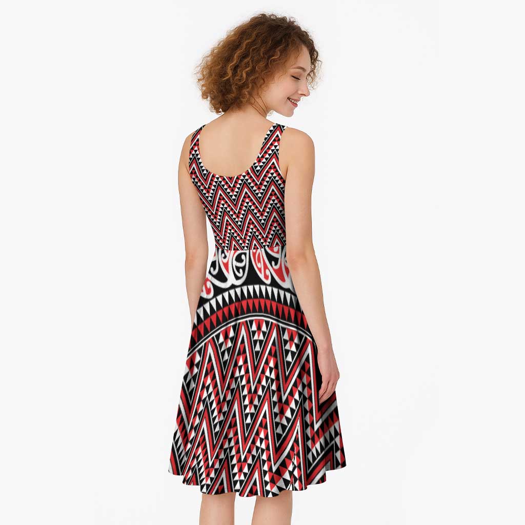 New Zealand Maori Niho Taniwha Midi Dress Whero Mangopare and Puhoro Pattern - Polynesian Pride