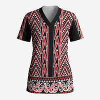New Zealand Maori Niho Taniwha Scrub Top Whero Mangopare and Puhoro Pattern - Polynesian Pride