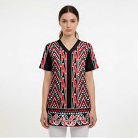 New Zealand Maori Niho Taniwha Scrub Top Whero Mangopare and Puhoro Pattern - Polynesian Pride