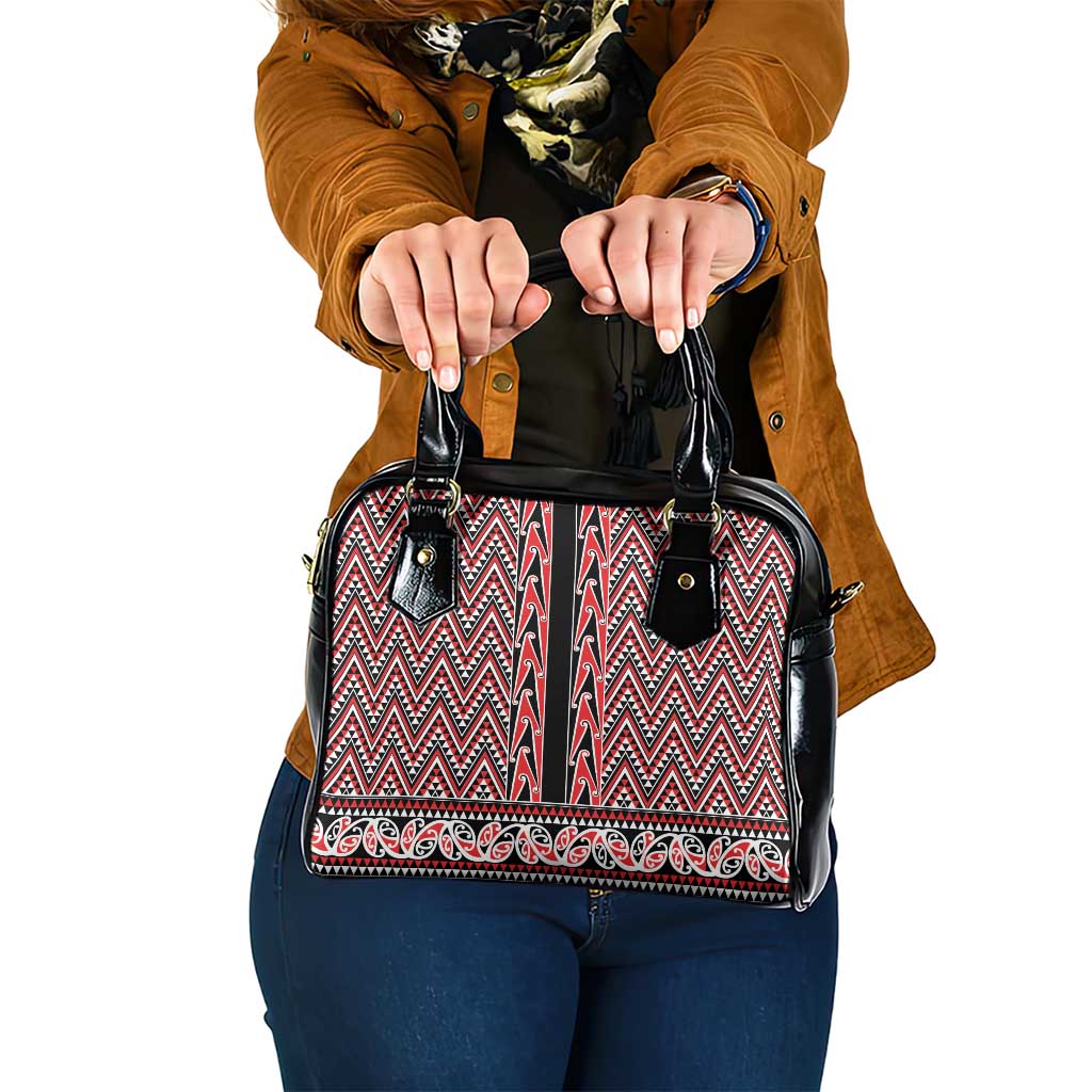 New Zealand Maori Niho Taniwha Shoulder Handbag Whero Mangopare and Puhoro Pattern