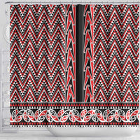 New Zealand Maori Niho Taniwha Shower Curtain Whero Mangopare and Puhoro Pattern