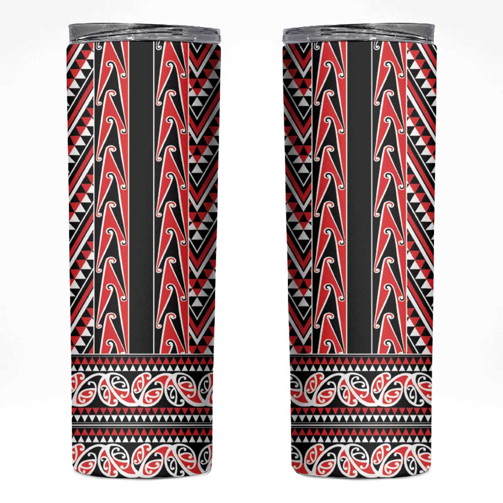 New Zealand Maori Niho Taniwha Skinny Tumbler Whero Mangopare and Puhoro Pattern LT9 Red - Polynesian Pride
