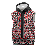 New Zealand Maori Niho Taniwha Sleeveless Hoodie Whero Mangopare and Puhoro Pattern LT9 Red - Polynesian Pride