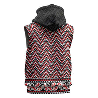 New Zealand Maori Niho Taniwha Sleeveless Hoodie Whero Mangopare and Puhoro Pattern LT9 - Polynesian Pride