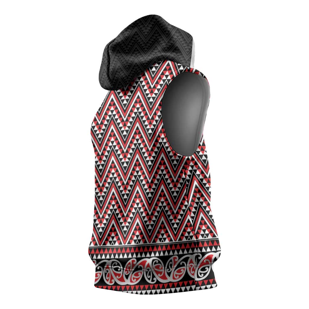 New Zealand Maori Niho Taniwha Sleeveless Hoodie Whero Mangopare and Puhoro Pattern LT9 - Polynesian Pride