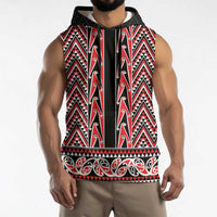 New Zealand Maori Niho Taniwha Sleeveless Hoodie Whero Mangopare and Puhoro Pattern LT9 - Polynesian Pride