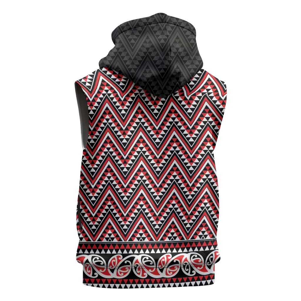 New Zealand Maori Niho Taniwha Sleeveless Zip Hoodie Whero Mangopare and Puhoro Pattern LT9 - Polynesian Pride