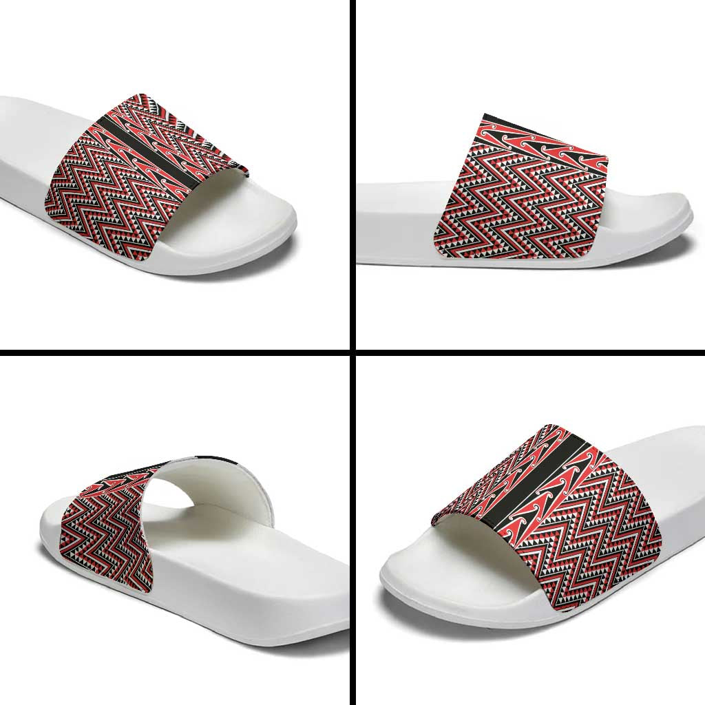 New Zealand Maori Niho Taniwha Slide Sandals Whero Mangopare and Puhoro Pattern - Polynesian Pride