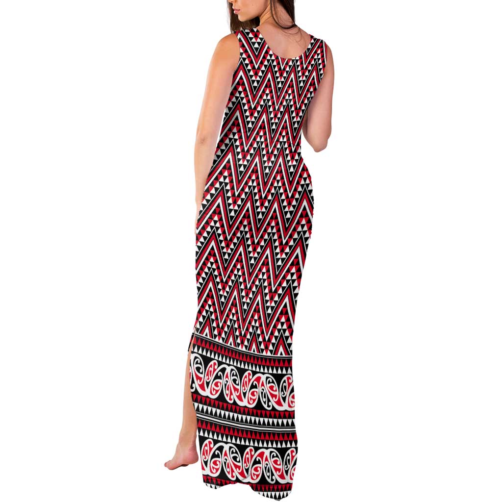 New Zealand Maori Niho Taniwha Tank Maxi Dress Whero Mangopare and Puhoro Pattern