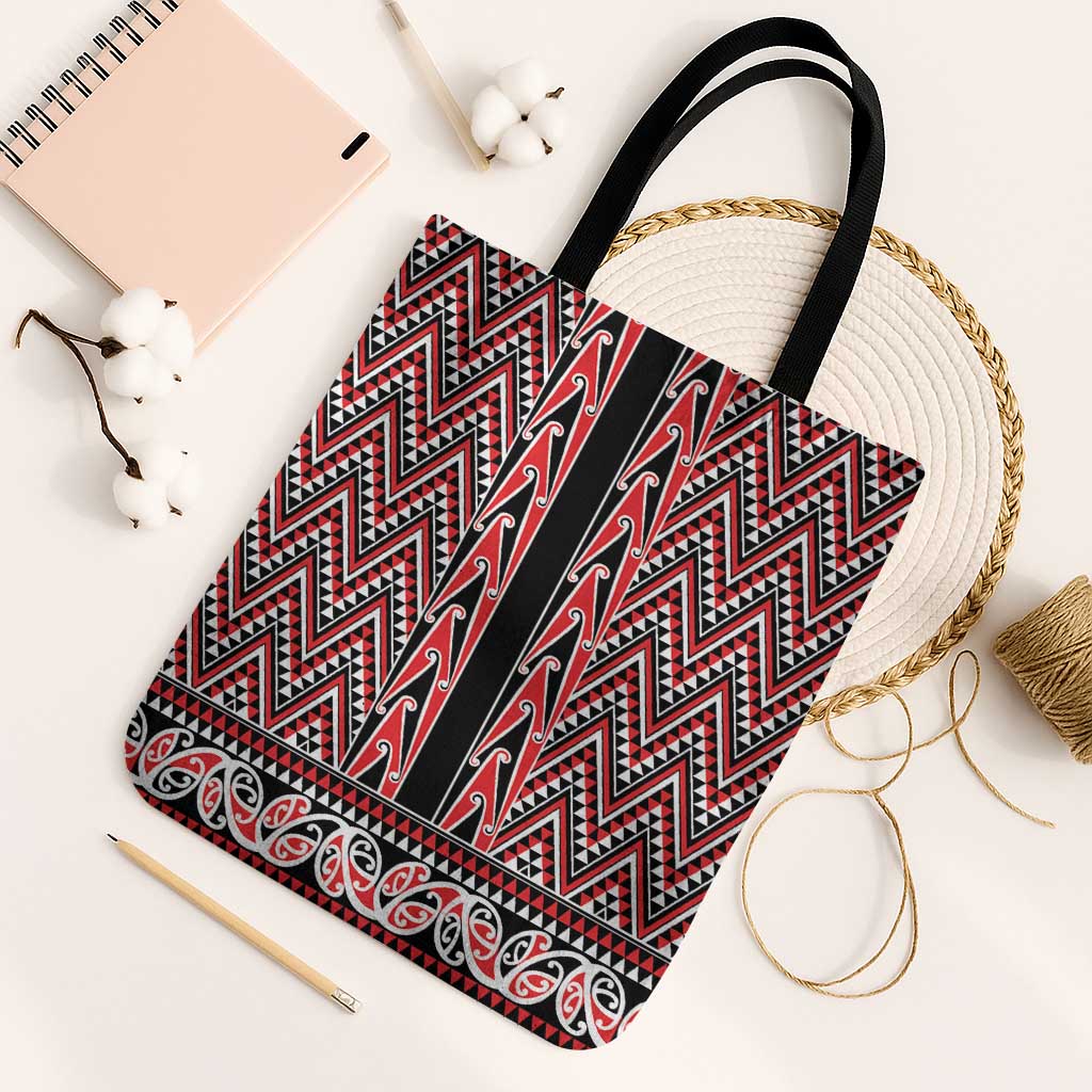 New Zealand Maori Niho Taniwha Tote Bag Whero Mangopare and Puhoro Pattern - Polynesian Pride