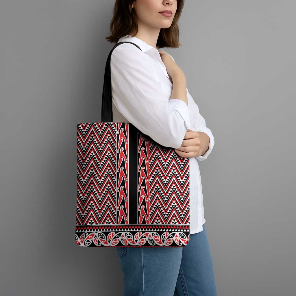 New Zealand Maori Niho Taniwha Tote Bag Whero Mangopare and Puhoro Pattern - Polynesian Pride