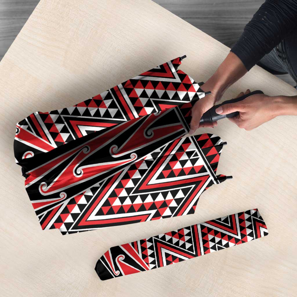 New Zealand Maori Niho Taniwha Umbrella Whero Mangopare and Puhoro Pattern - Polynesian Pride