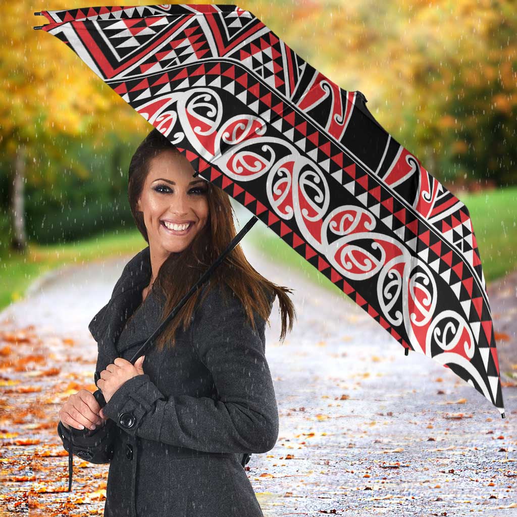 New Zealand Maori Niho Taniwha Umbrella Whero Mangopare and Puhoro Pattern - Polynesian Pride