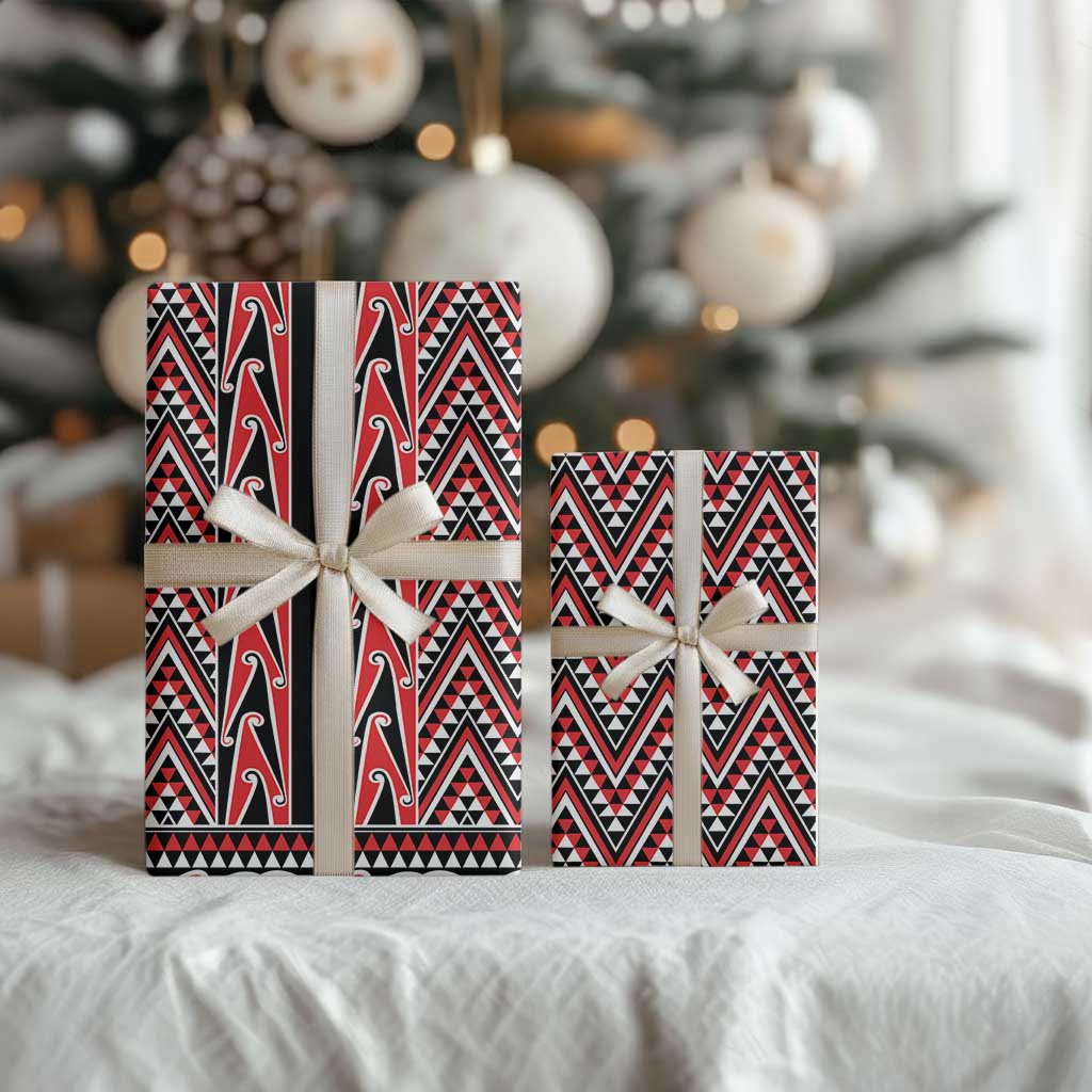 New Zealand Maori Niho Taniwha Wrapping Paper Whero Mangopare and Puhoro Pattern - Polynesian Pride