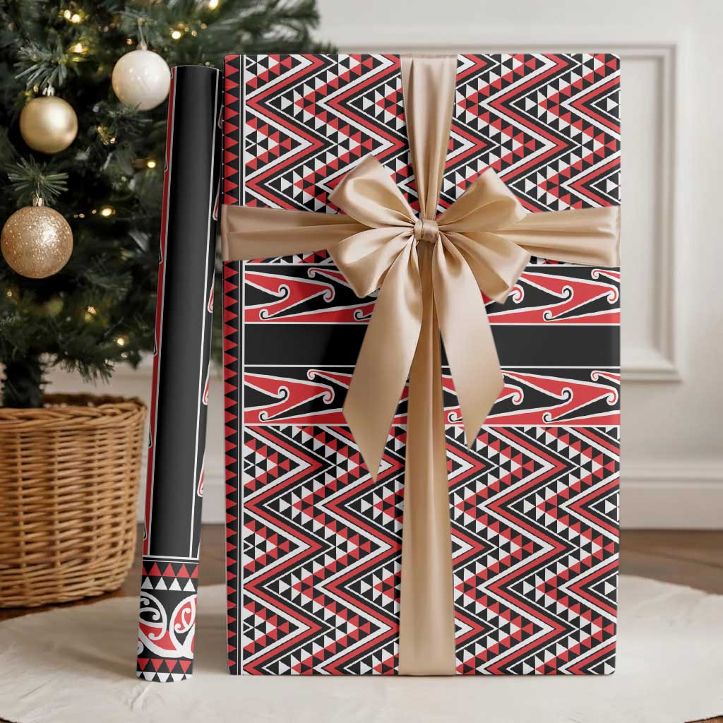 New Zealand Maori Niho Taniwha Wrapping Paper Whero Mangopare and Puhoro Pattern - Polynesian Pride