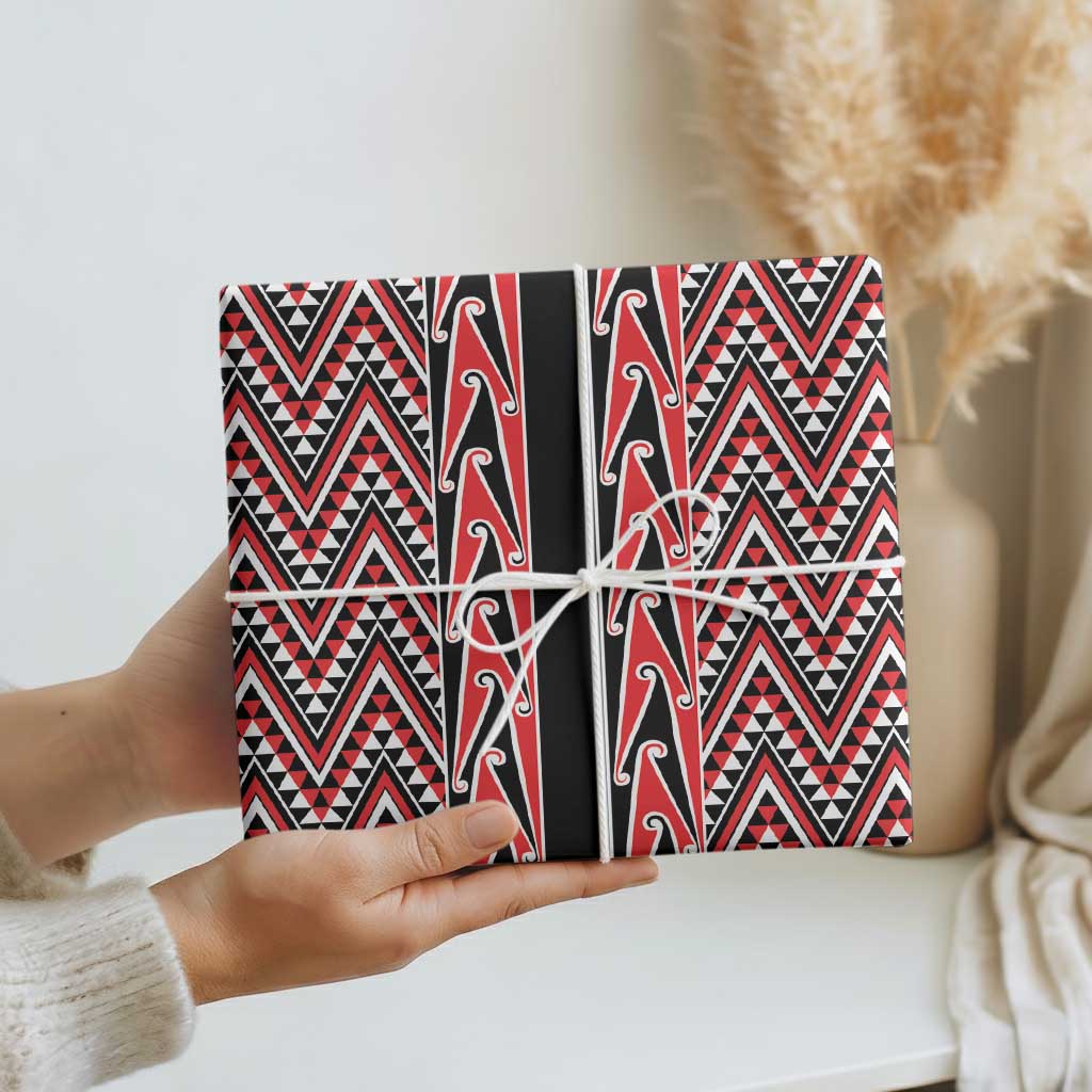 New Zealand Maori Niho Taniwha Wrapping Paper Whero Mangopare and Puhoro Pattern - Polynesian Pride