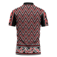 New Zealand Maori Niho Taniwha Zipper Polo Shirt Whero Mangopare and Puhoro Pattern LT9 - Polynesian Pride