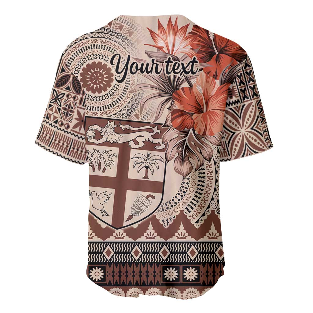 Vintage Bula Fiji Personalised Baseball Jersey Beige Hibiscus Tapa Pattern LT9 - Polynesian Pride