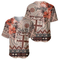 Vintage Bula Fiji Personalised Baseball Jersey Beige Hibiscus Tapa Pattern LT9 - Polynesian Pride