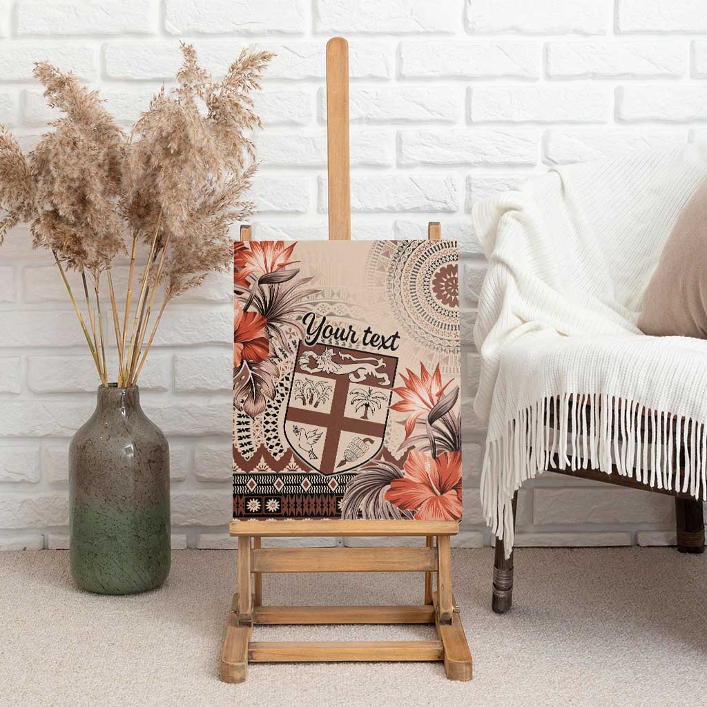 Vintage Bula Fiji Personalised Canvas Wall Art Beige Hibiscus Tapa Pattern