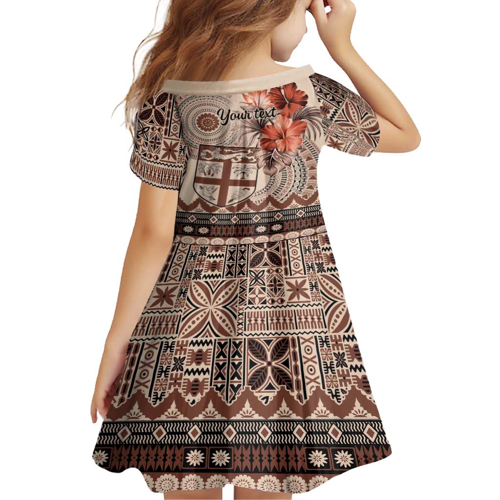 Vintage Bula Fiji Personalised Family Matching Long Sleeve Bodycon Dress and Hawaiian Shirt Beige Hibiscus Tapa Pattern LT9 - Polynesian Pride