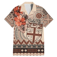Vintage Bula Fiji Personalised Family Matching Mermaid Dress and Hawaiian Shirt Beige Hibiscus Tapa Pattern LT9 Dad's Shirt - Short Sleeve Beige - Polynesian Pride