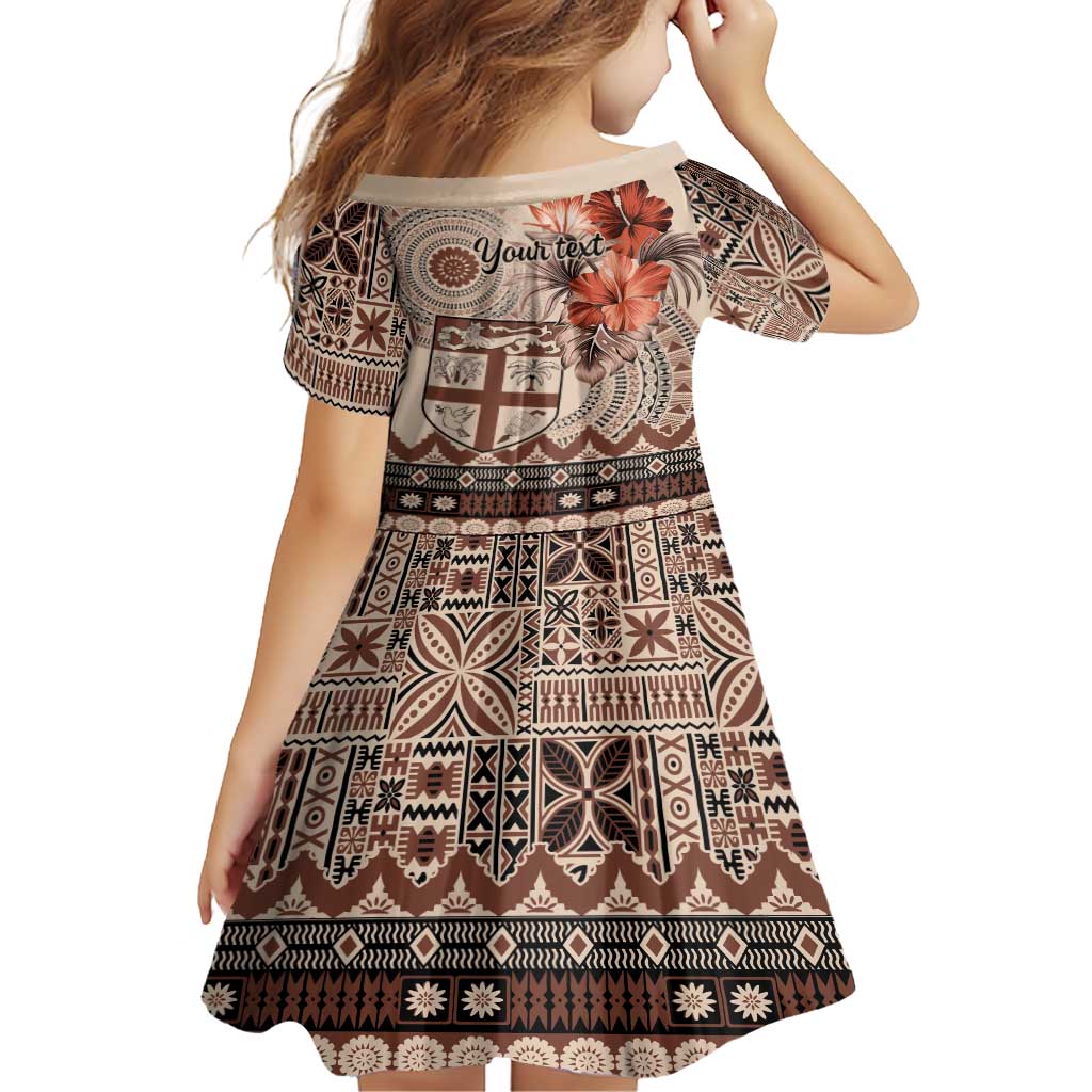 Vintage Bula Fiji Personalised Family Matching Short Sleeve Bodycon Dress and Hawaiian Shirt Beige Hibiscus Tapa Pattern LT9 - Polynesian Pride