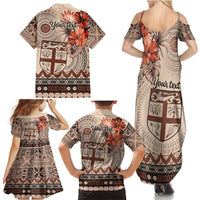 Vintage Bula Fiji Personalised Family Matching Summer Maxi Dress and Hawaiian Shirt Beige Hibiscus Tapa Pattern LT9 - Polynesian Pride