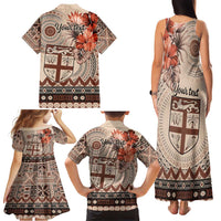 Vintage Bula Fiji Personalised Family Matching Tank Maxi Dress and Hawaiian Shirt Beige Hibiscus Tapa Pattern LT9 - Polynesian Pride