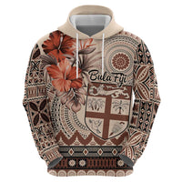 Vintage Bula Fiji Personalised Hoodie Beige Hibiscus Tapa Pattern