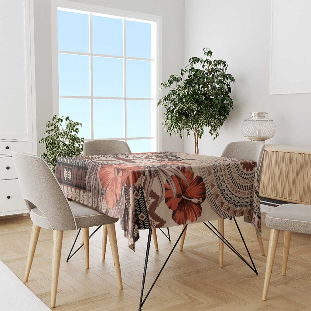 Vintage Bula Fiji Personalised Tablecloth Beige Hibiscus Tapa Pattern