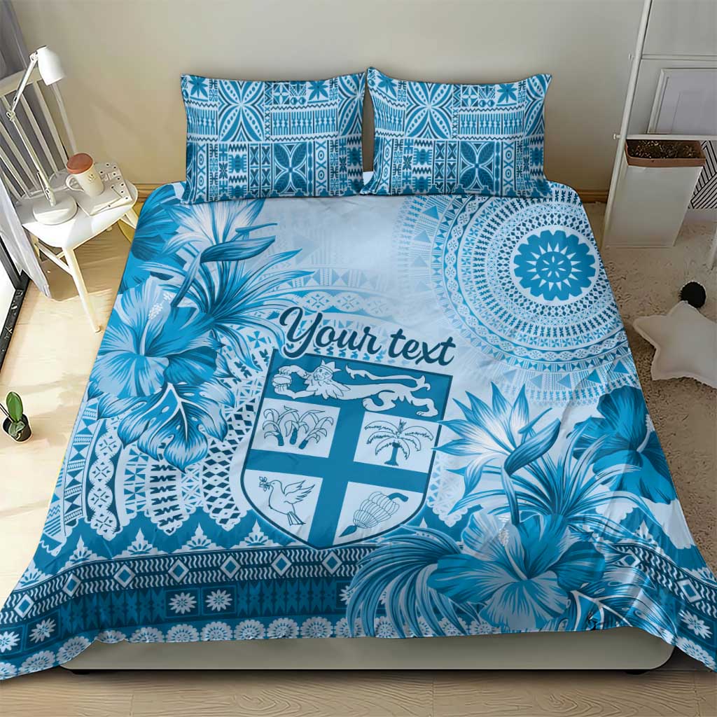 Vintage Bula Fiji Personalised Bedding Set Blue Hibiscus Tapa Pattern LT9