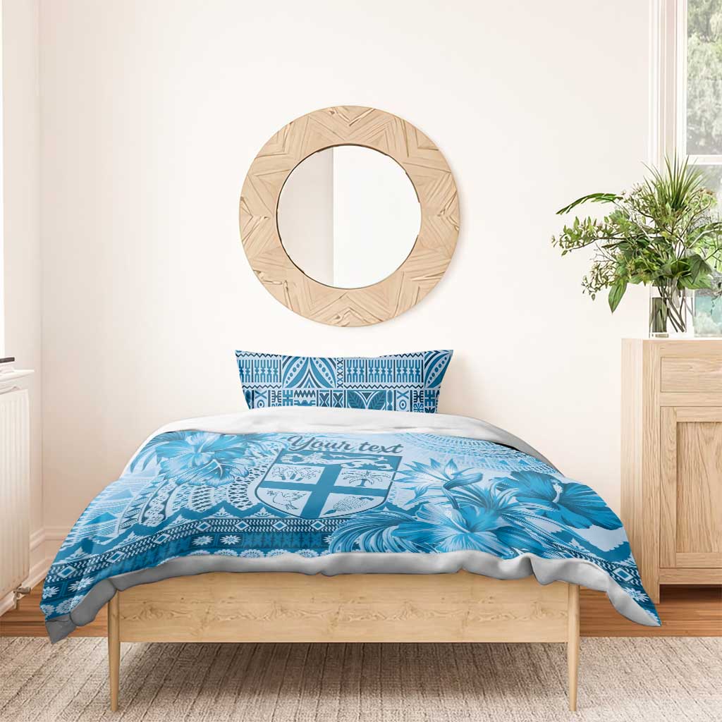 Vintage Bula Fiji Personalised Bedding Set Blue Hibiscus Tapa Pattern LT9