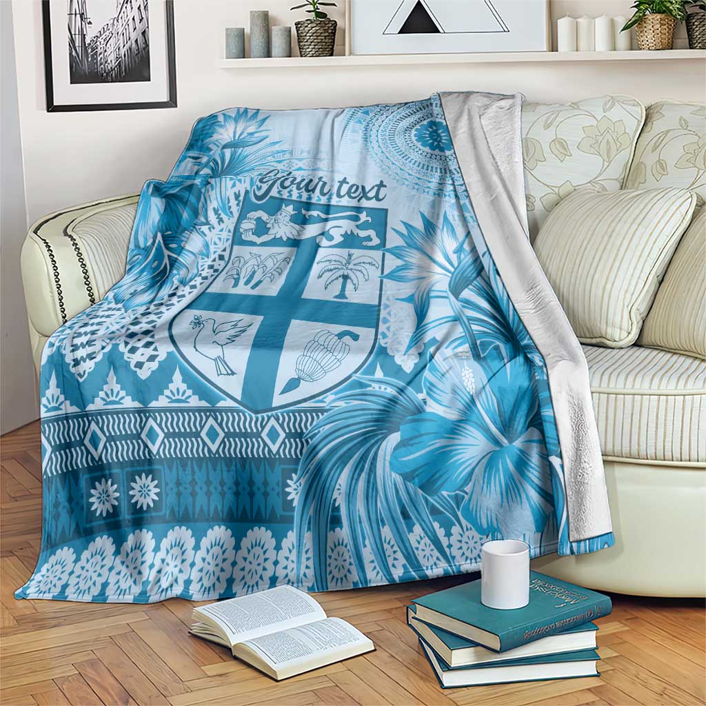 Vintage Bula Fiji Personalised Blanket Blue Hibiscus Tapa Pattern LT9