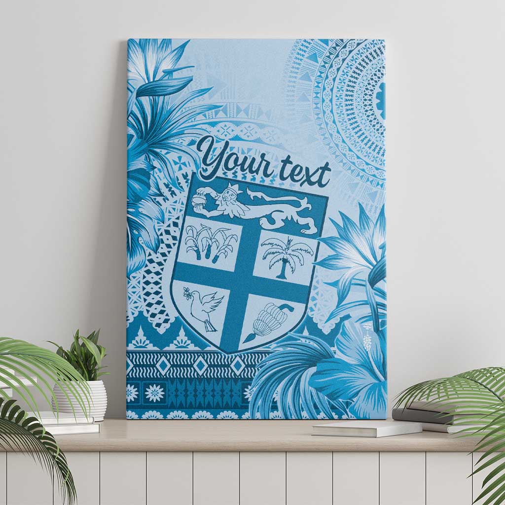 Vintage Bula Fiji Personalised Canvas Wall Art Blue Hibiscus Tapa Pattern LT9 - Polynesian Pride