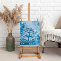 Vintage Bula Fiji Personalised Canvas Wall Art Blue Hibiscus Tapa Pattern LT9 - Polynesian Pride