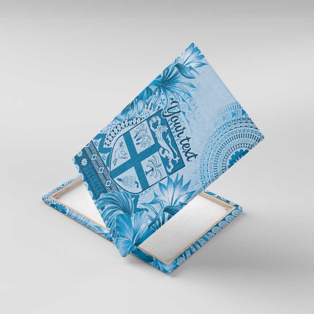 Vintage Bula Fiji Personalised Canvas Wall Art Blue Hibiscus Tapa Pattern LT9 With Frame Blue - Polynesian Pride