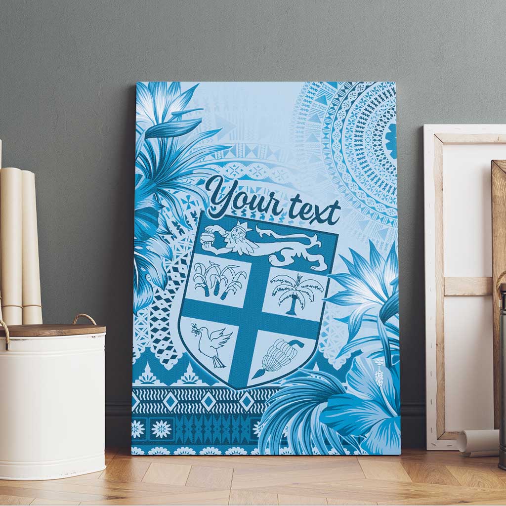 Vintage Bula Fiji Personalised Canvas Wall Art Blue Hibiscus Tapa Pattern LT9 - Polynesian Pride