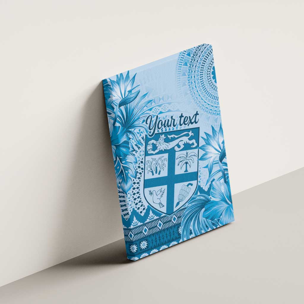 Vintage Bula Fiji Personalised Canvas Wall Art Blue Hibiscus Tapa Pattern LT9 - Polynesian Pride