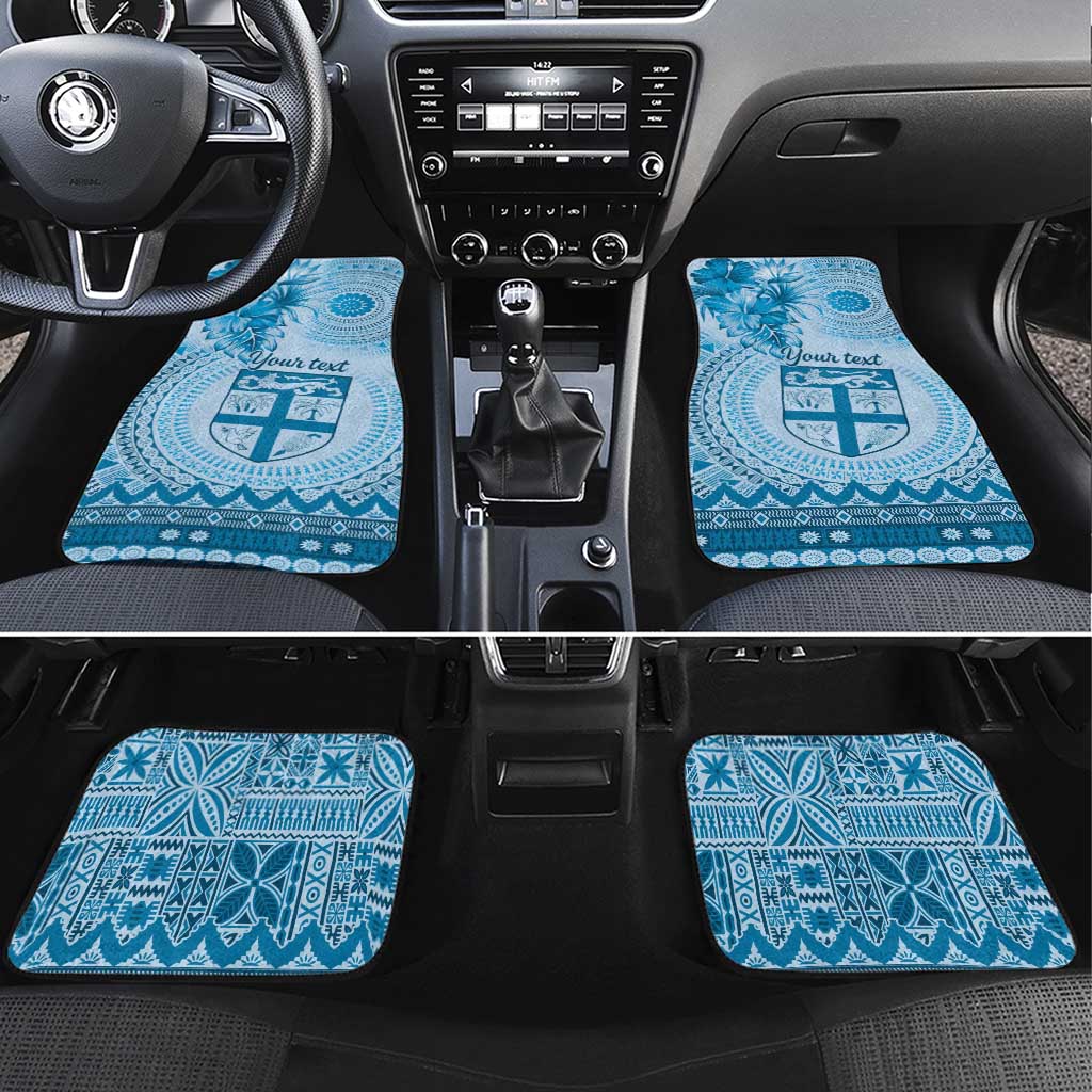 Vintage Bula Fiji Personalised Car Mats Blue Hibiscus Tapa Pattern LT9 Set 4pcs Blue - Polynesian Pride