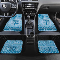 Vintage Bula Fiji Personalised Car Mats Blue Hibiscus Tapa Pattern LT9 Set 4pcs Blue - Polynesian Pride