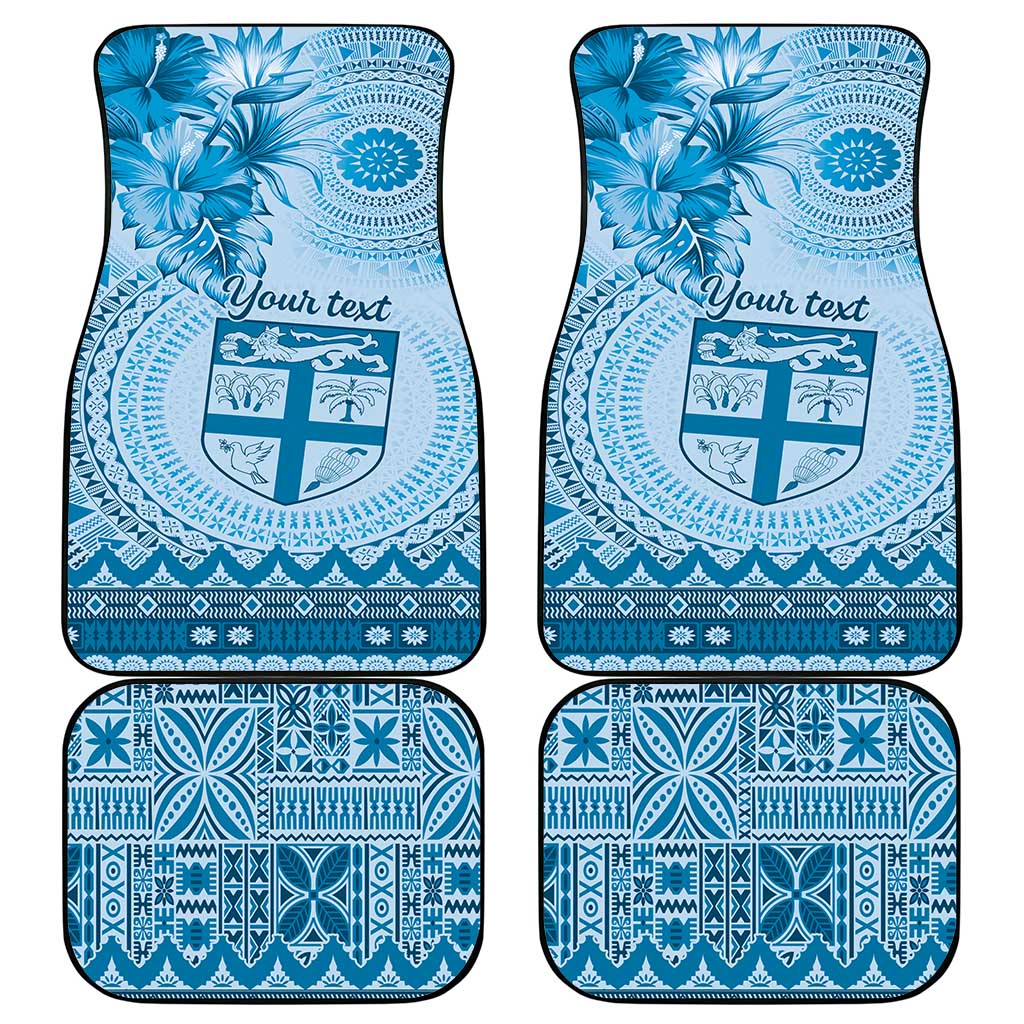 Vintage Bula Fiji Personalised Car Mats Blue Hibiscus Tapa Pattern LT9 - Polynesian Pride