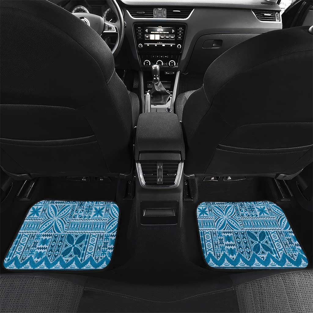 Vintage Bula Fiji Personalised Car Mats Blue Hibiscus Tapa Pattern LT9 Set 2pcs - Back Blue - Polynesian Pride