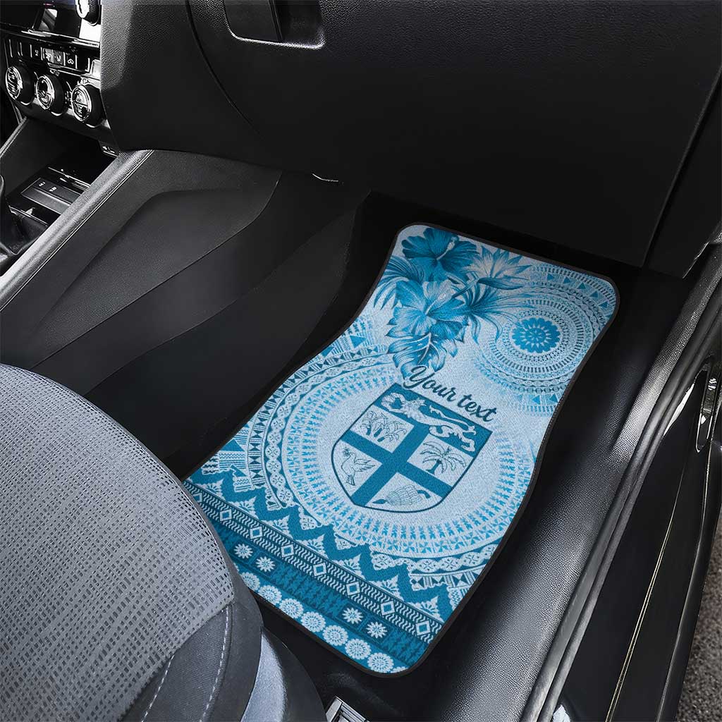 Vintage Bula Fiji Personalised Car Mats Blue Hibiscus Tapa Pattern LT9 - Polynesian Pride
